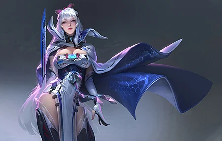 女性 科幻 小说 长剑 披风 盔甲 白色头发 4K壁纸