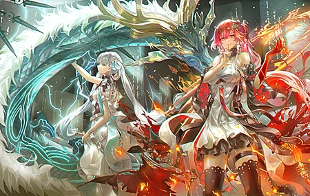 电子 游戏 人物 女孩 长发 白发 粉色头发 呼啸波 锦溪 长黎 中国龙 连衣裙 高跟鞋 火热 头饰 4K壁纸